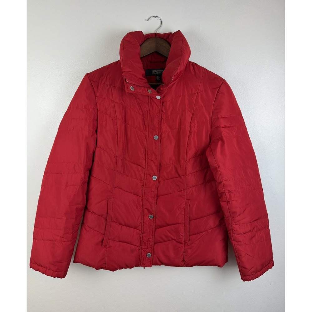 Kenneth Cole Reaction Red Puffer Jacket Womens M Insulated Pockets